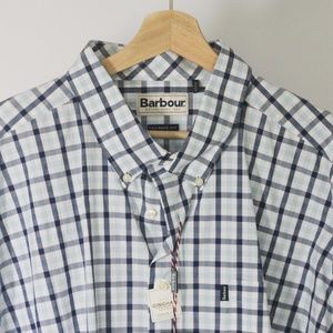 Barbour Men's Long-Sleeve Sea/Light Blue & Navy Gingham Button Down Shirt